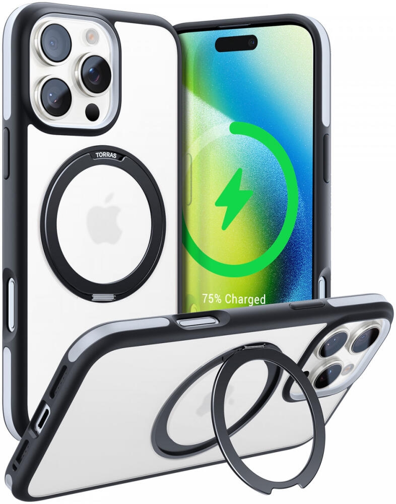 Θήκη iPhone 16 Pro Max Torras Ostand R Fusion Διάφανη Ανθεκτική με MagSafe & KickStand Black