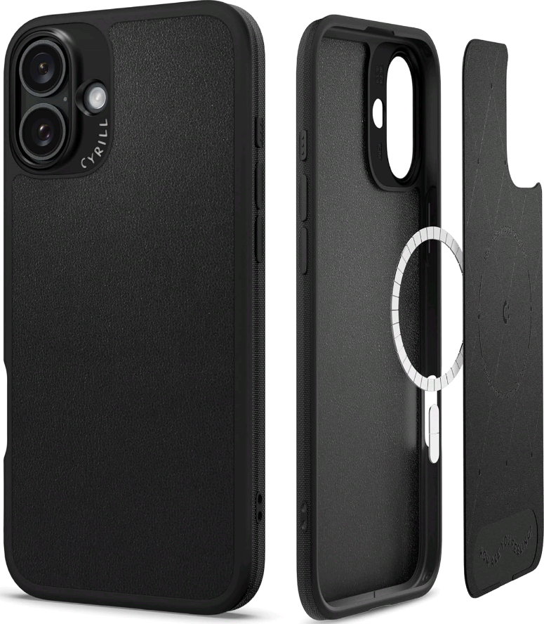 Θήκη iPhone 16 Spigen Cyrill Kajuk Mag Σκληρή με MagSafe από Vegan Δέρμα Black