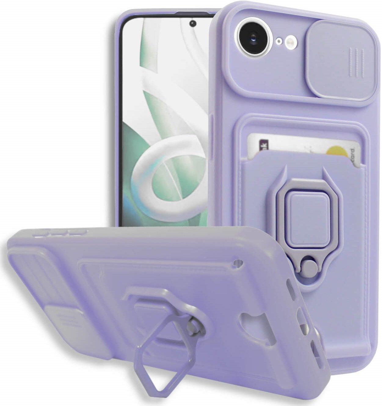 Θήκη iPhone 16e Bodycell Multifunction με Λουράκι Λαιμού / Κάλυμμα Κάμερας / Ring Holder & Υποδοχή Κάρτας Purple