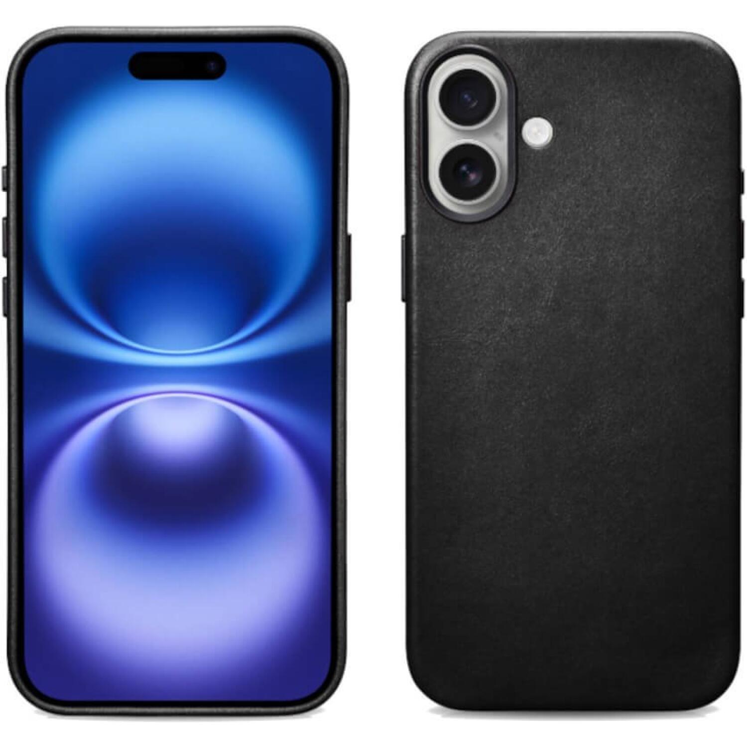 Θήκη iPhone 17 iCarer Leather Back Case With Camera Button Δερμάτινη με MagSafe & Μεταλλικό Πλαίσιο Κάμερας Black