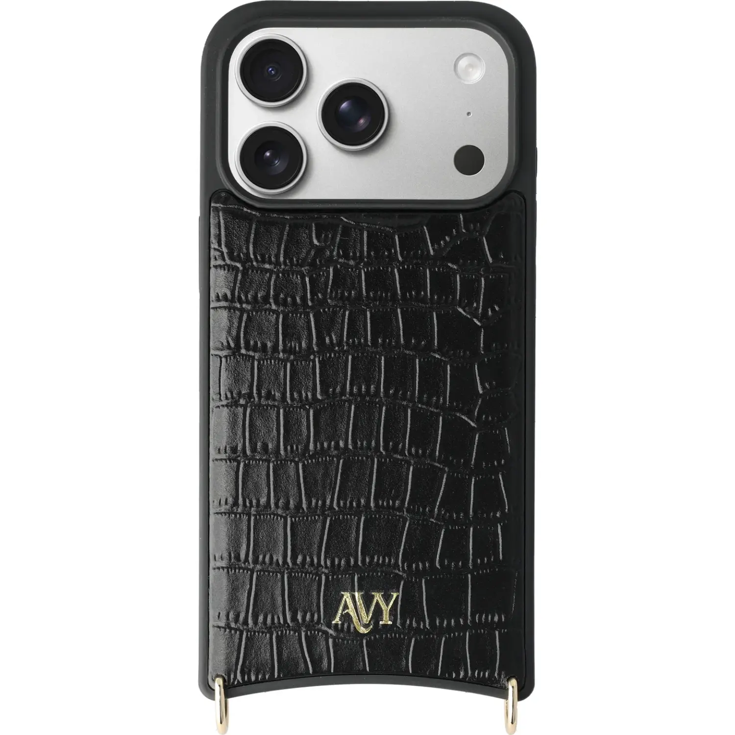 Θήκη iPhone 17 Pro Avy Case with Lanyard Hooks Δερμάτινη με MagSafe & Υποδοχές για Λουράκι Leather Croco Black