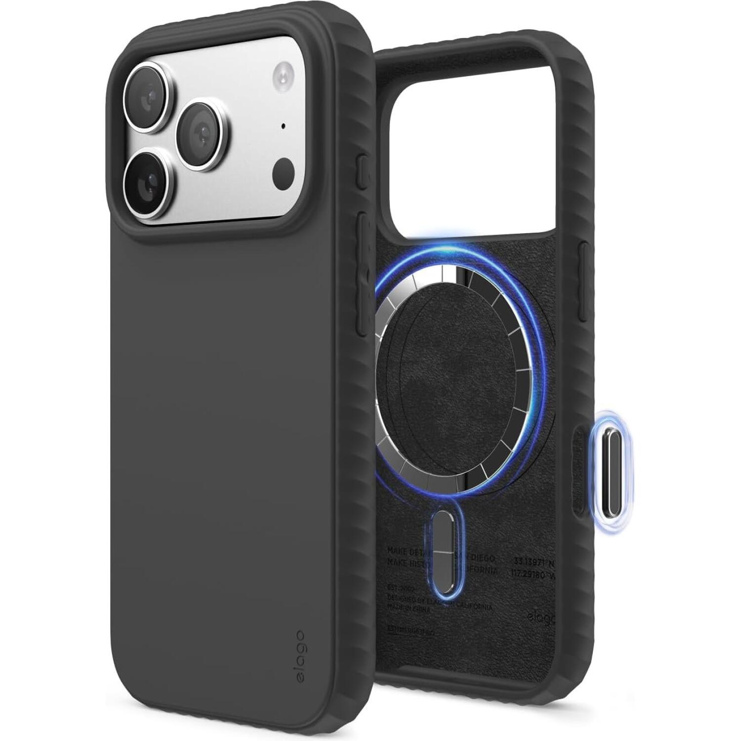 Θήκη iPhone 17 Pro Elago Magnetic Ridge Silicone Case Premium Σιλικόνης με MagSafe Black