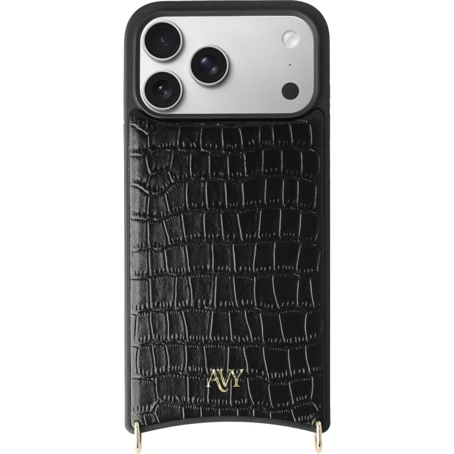 Θήκη iPhone 17 Pro Max Avy Case with Lanyard Hooks Δερμάτινη με MagSafe & Υποδοχές για Λουράκι Leather Croco Black