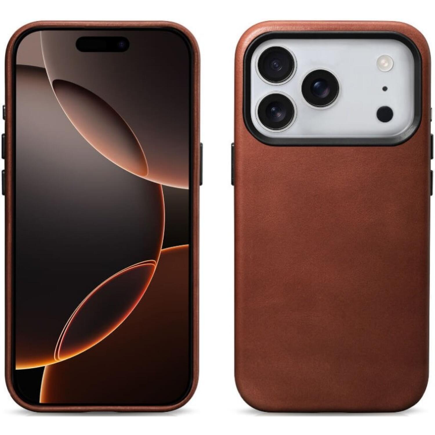 Θήκη iPhone 17 Pro Max iCarer Leather Back Case With Camera Button Δερμάτινη με MagSafe & Μεταλλικό Πλαίσιο Κάμερας Retro Brown