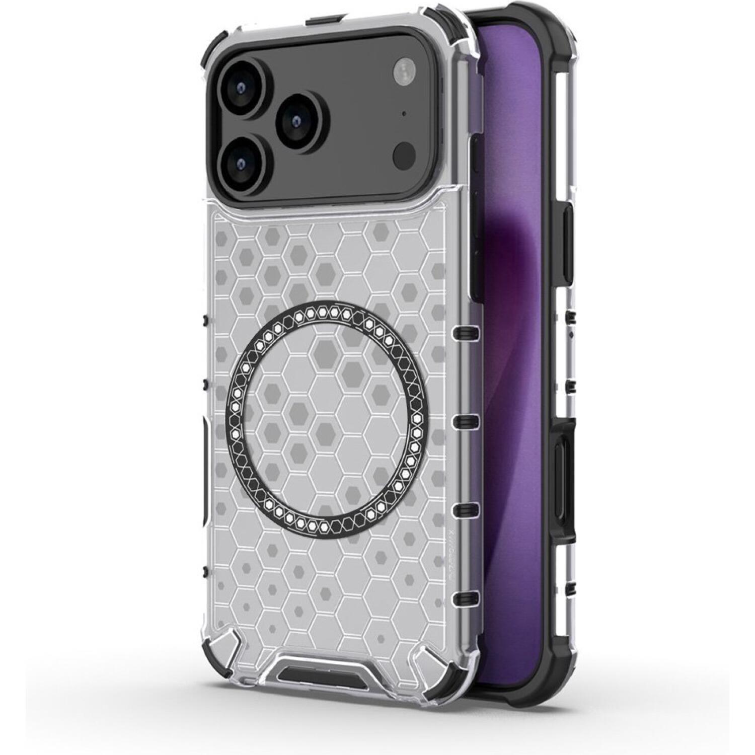 Θήκη iPhone 17 Pro Max Techsuit HoneyComb Shield Σκληρή Ημιδιάφανη με MagSafe White