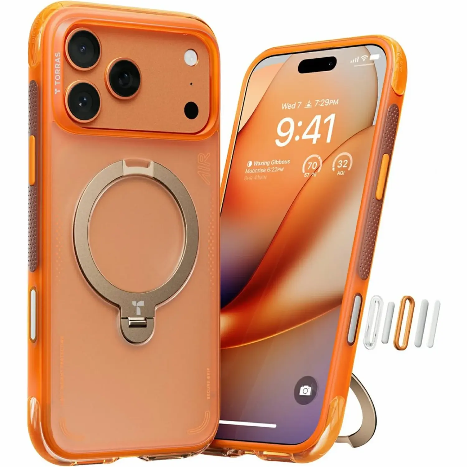 Θήκη iPhone 17 Pro Max Torras Ostand Q3 Air Ημιδιάφανη Ανθεκτική με MagSafe & KickStand Horizon Orange