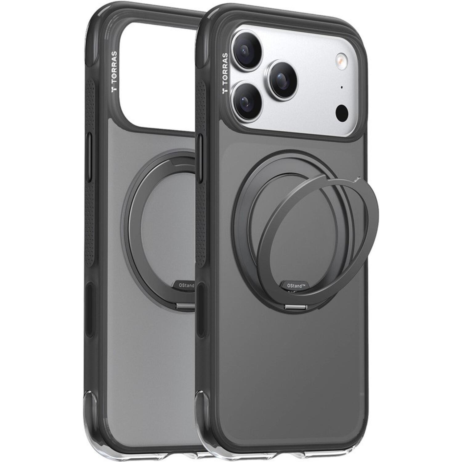 Θήκη iPhone 17 Pro Max Torras Ostand R Air Ημιδιάφανη Ανθεκτική με MagSafe & Περιστρεφόμενο KickStand Shadow Black