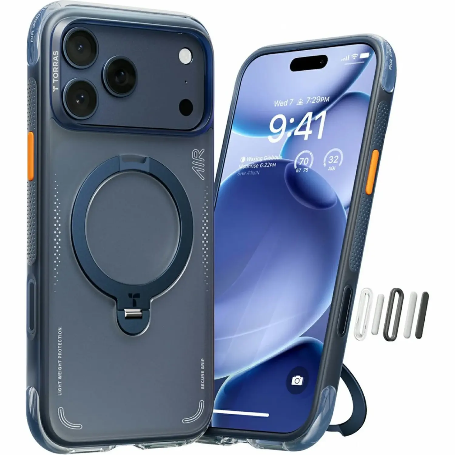 Θήκη iPhone 17 Pro Torras Ostand Q3 Air Ημιδιάφανη Ανθεκτική με MagSafe & KickStand Midnight Blue