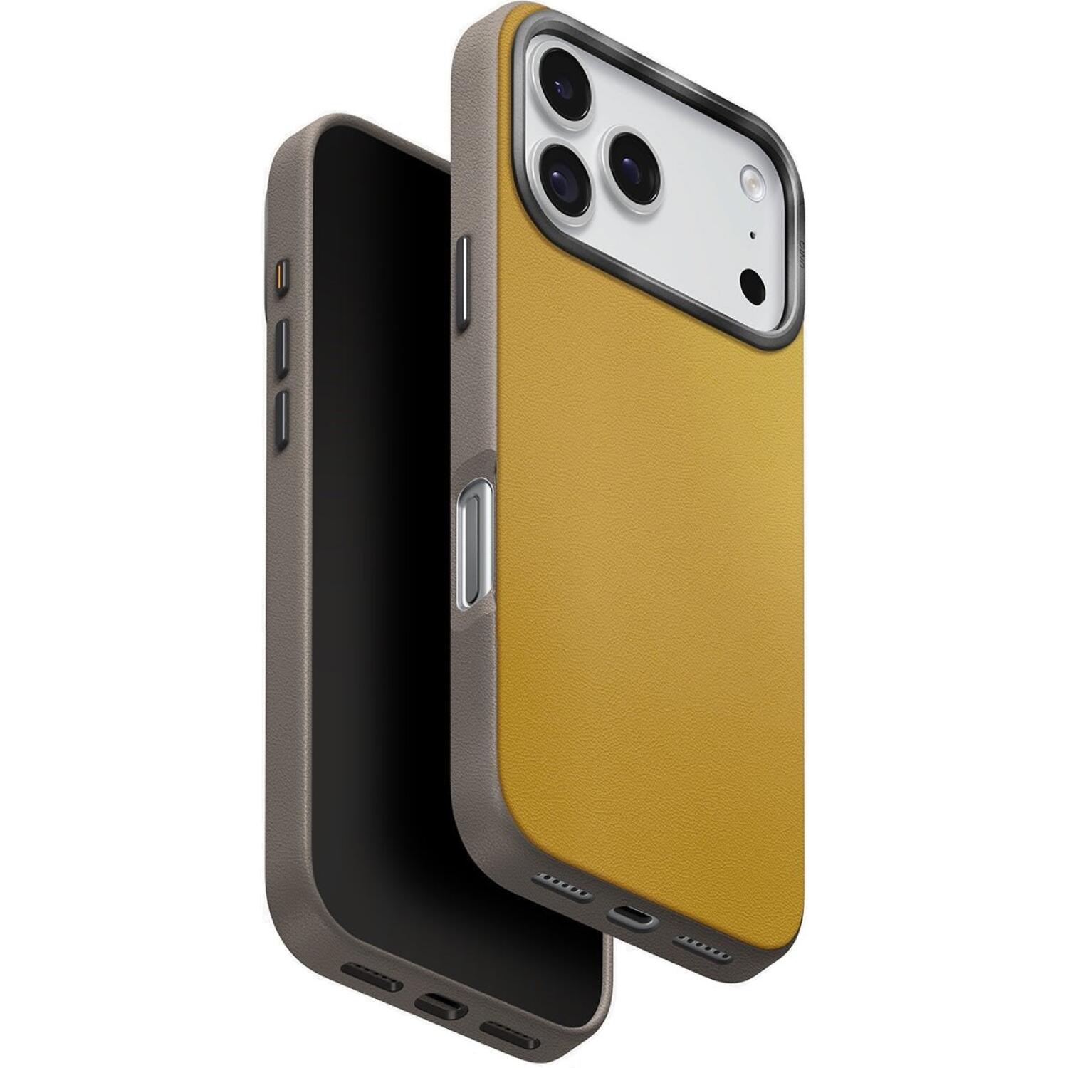 Θήκη iPhone 17 Pro Uniq Lyden Duo Series MagClick Washed Ανθεκτική με MagSafe από Premium Vegan Δέρμα & Μεταλλικό Πλαίσιο Κάμερας Canary Yellow / Flint Grey