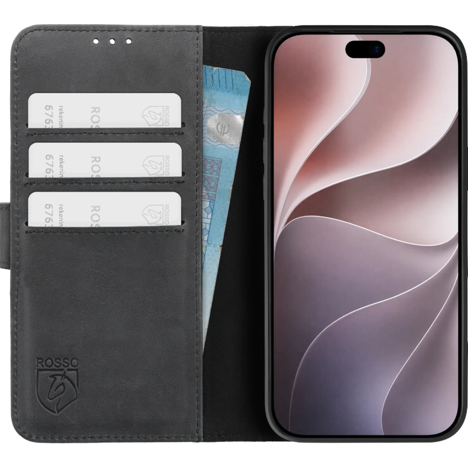 Θήκη iPhone 18 Pro / 17 Pro Rosso Deluxe Δερμάτινο Πορτοφόλι Black 
