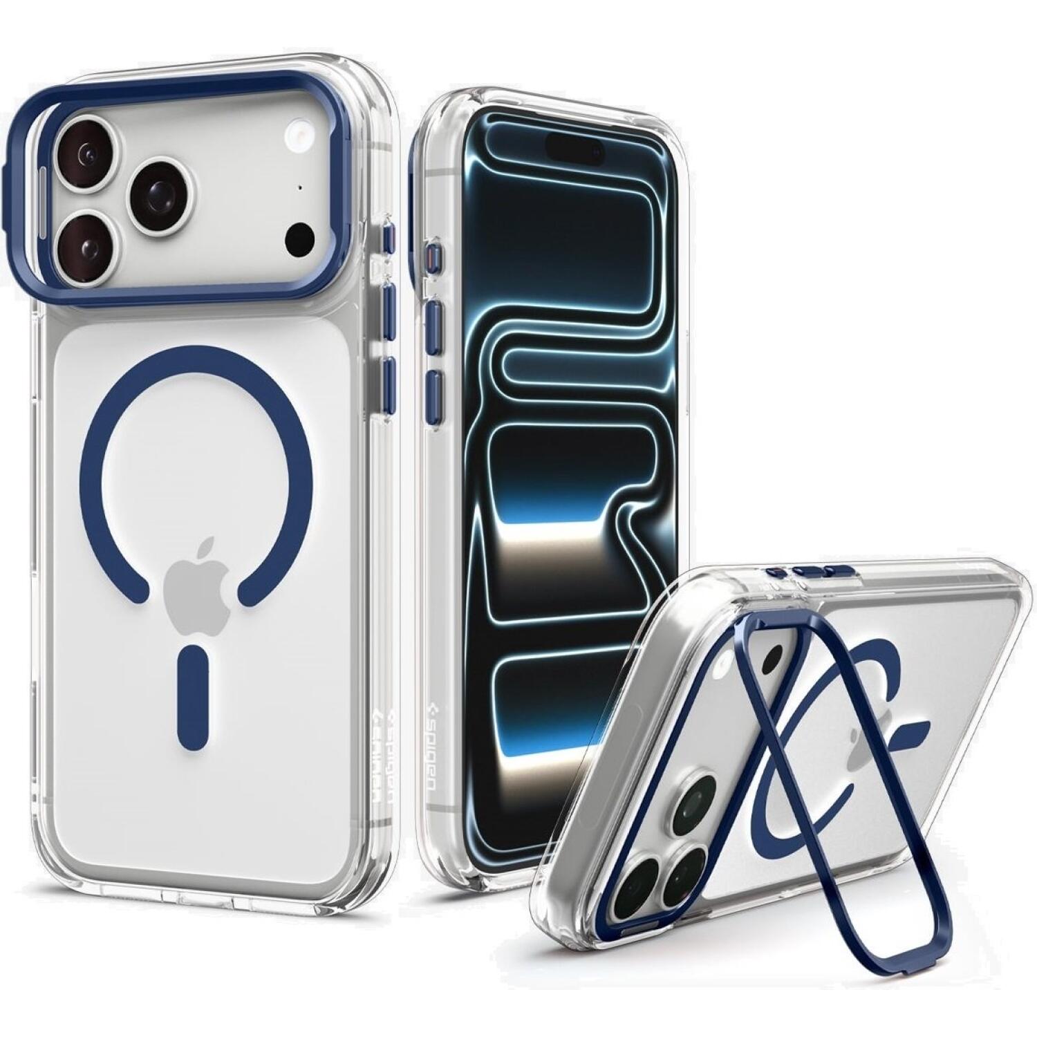 Θήκη iPhone 18 Pro Max / 17 Pro Max Spigen Ultra Hybrid Optik S MagFit Ανθεκτική Σκληρή με MagSafe & KickStand Clear / Deep Blue