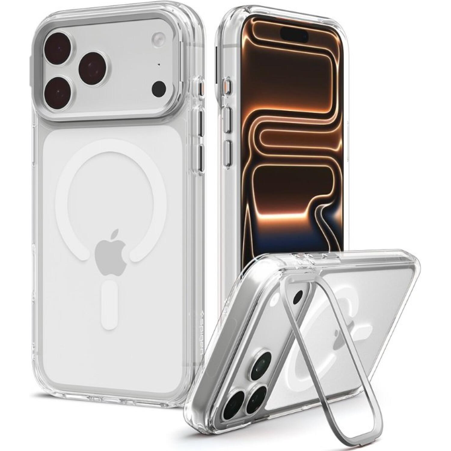 Θήκη iPhone 18 Pro Max / 17 Pro Max Spigen Ultra Hybrid Optik S MagFit Ανθεκτική Σκληρή με MagSafe & KickStand Clear / Silver