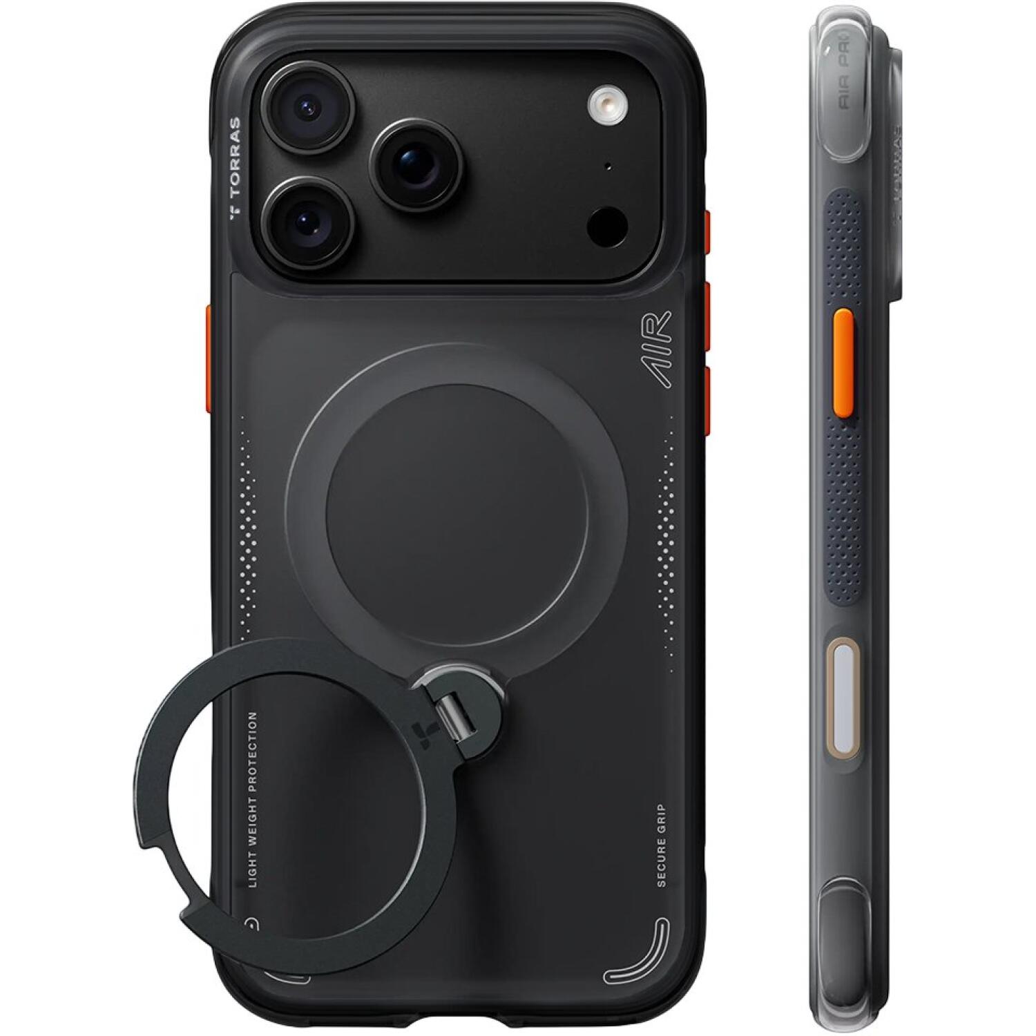 Θήκη iPhone 18 Pro Max / 17 Pro Max Torras Ostand Q3 Air Ημιδιάφανη Ανθεκτική με MagSafe & KickStand Black