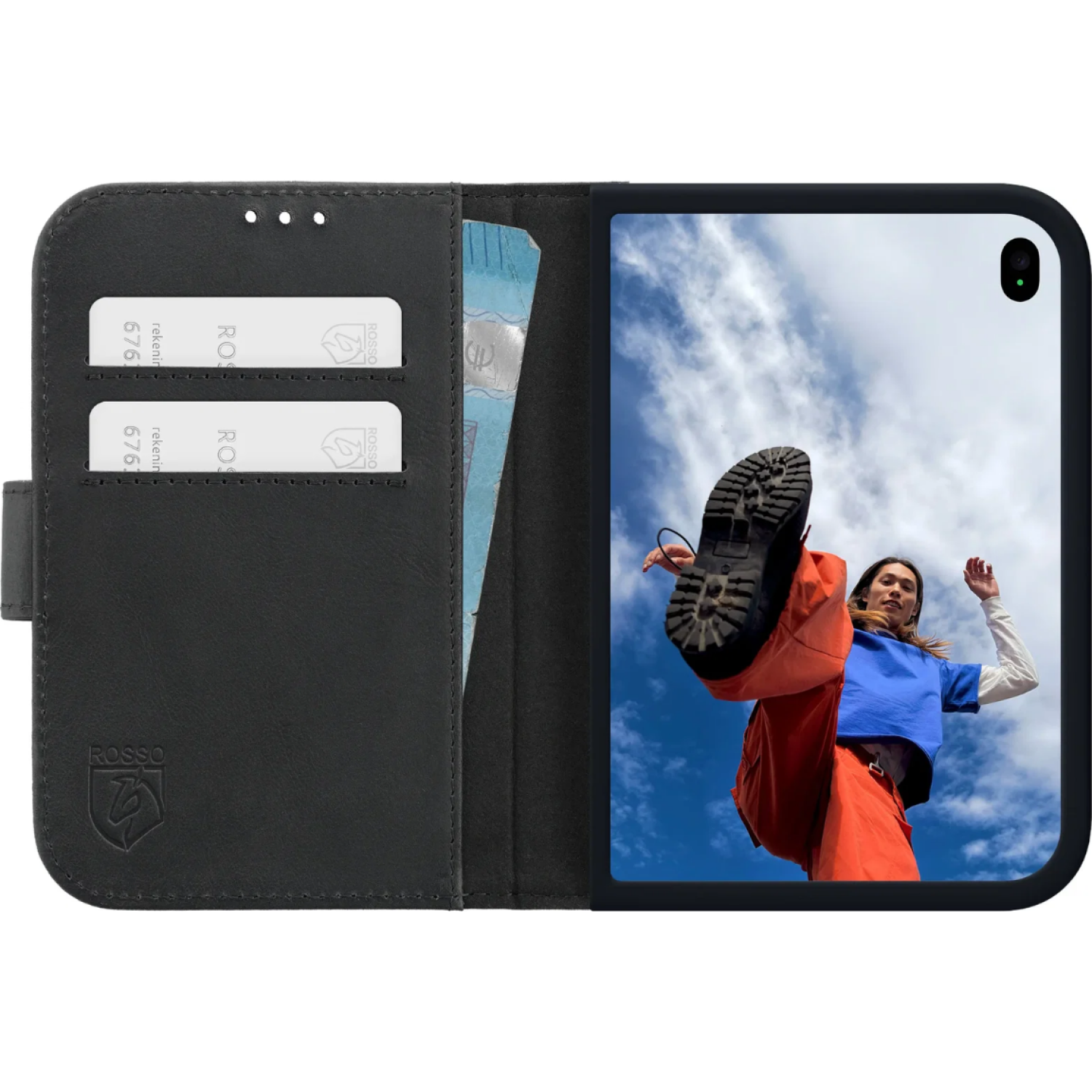 Θήκη iPhone Duo Rosso Deluxe Δερμάτινο Πορτοφόλι Black