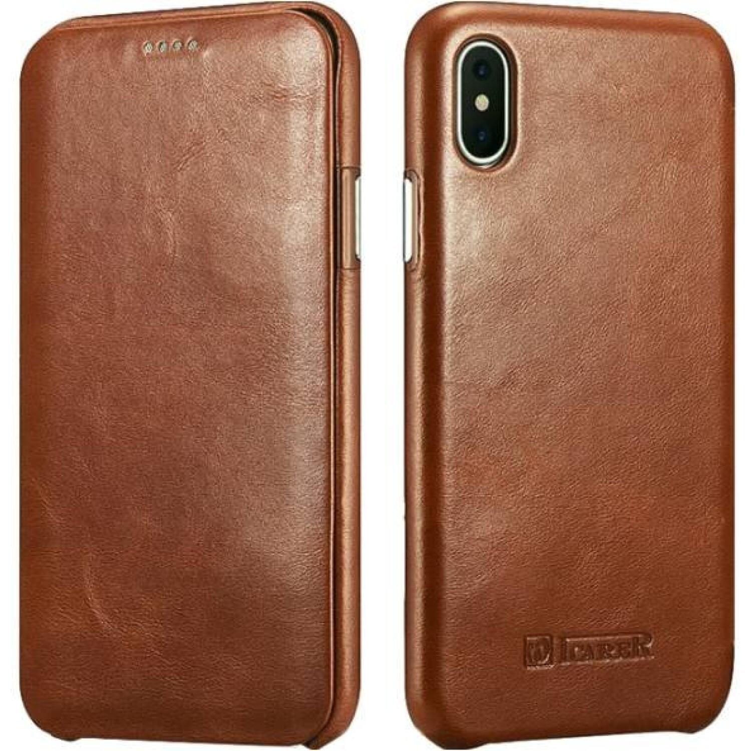 Θήκη iPhone X / XS iCarer Vintage Series Curved Edge Flip Δερμάτινη Brown