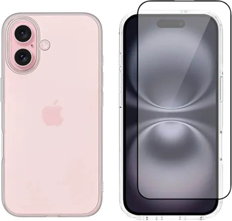 Θήκη & Αντιχαρακτικό Γυαλί Προστασίας Apple iPhone 16 Plus - Vivid Set Gelly Case Σετ Διάφανη Σιλικόνης & Full Face Tempered Glass Οθόνης - Transparent / Black