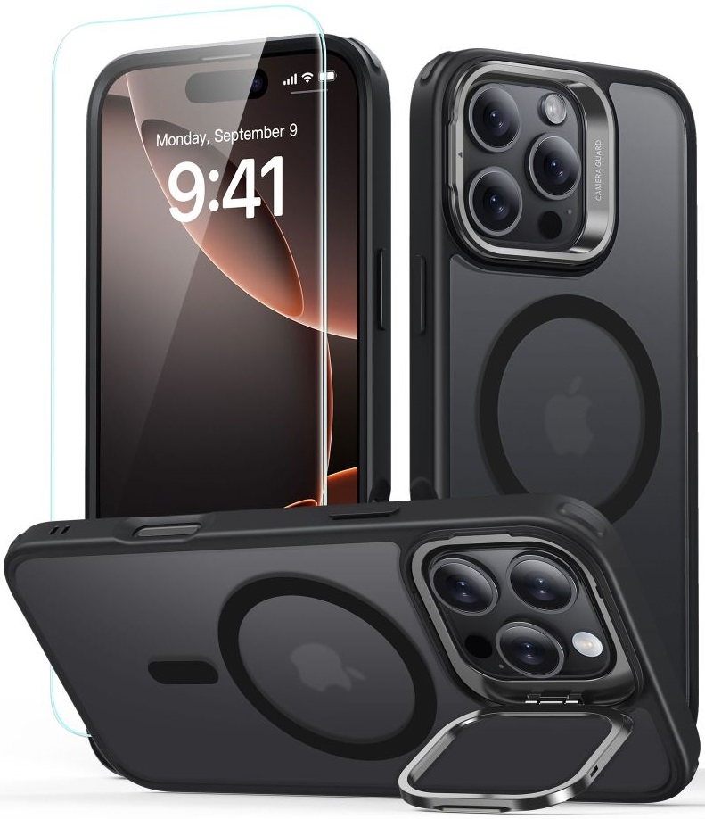 Θήκη & Αντιχαρακτικό Γυαλί Προστασίας Apple iPhone 16 Pro Max - ESR Classic Hybrid HaloLock with Stash Stand Σετ Ανθεκτική MagSafe & Tempered Glass Οθόνης με KickStand - Frosted Black