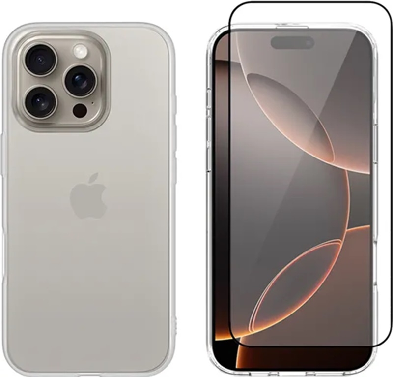 Θήκη & Αντιχαρακτικό Γυαλί Προστασίας Apple iPhone 16 Pro - Vivid Set Gelly Case Σετ Διάφανη Σιλικόνης & Full Face Tempered Glass Οθόνης - Transparent / Black