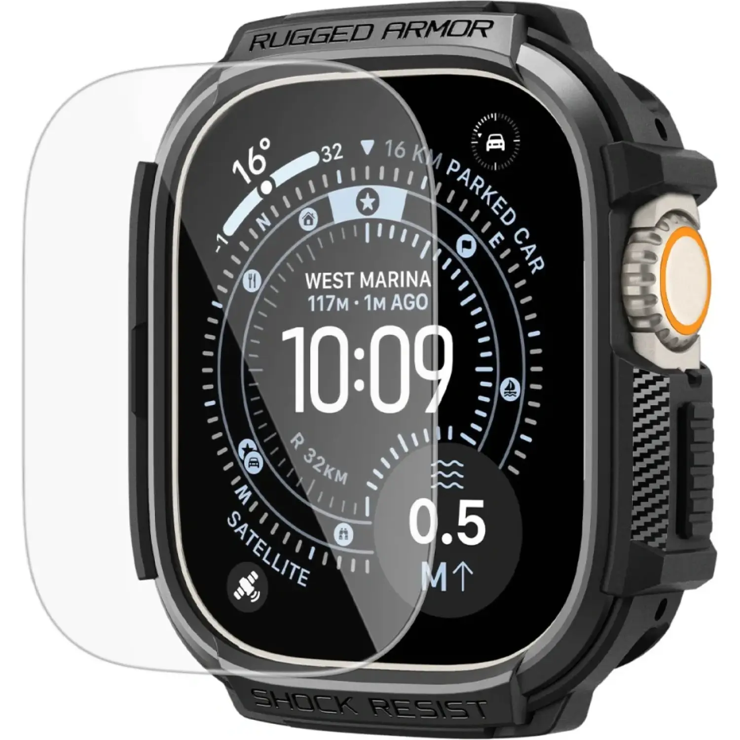 Θήκη & Tempered Glass Apple Watch Ultra 3 / Ultra 2 / Ultra 1 49mm Spigen Rugged Armor & Screen Protector Σετ Ανθεκτική Σιλικόνης Matte Black