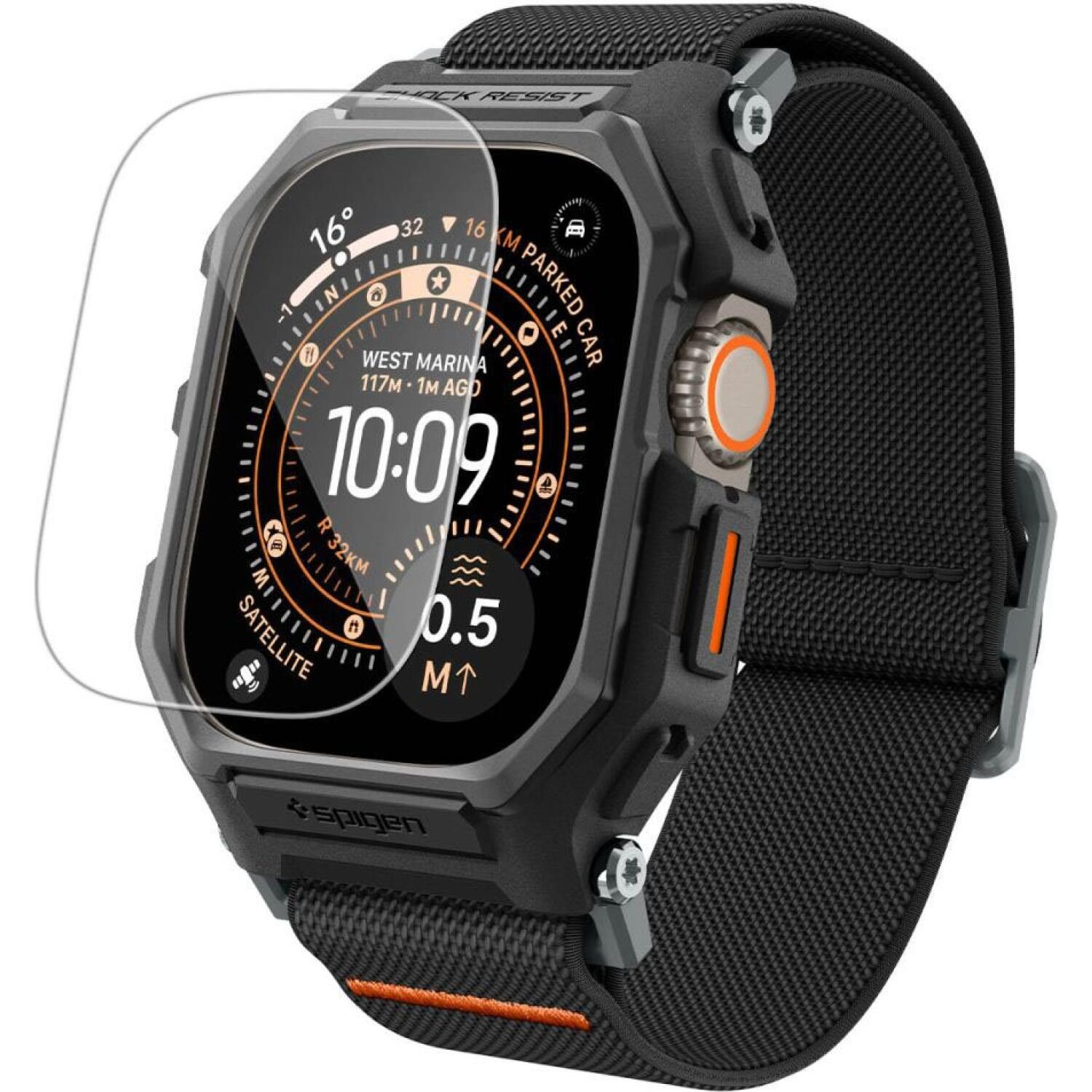 Θήκη & Tempered Glass Apple Watch Ultra 3 / Ultra 2 / Ultra 1 49mm Spigen Lite Fit Pro & Screen Protector Σετ Unibody με Λουράκι Matte Black