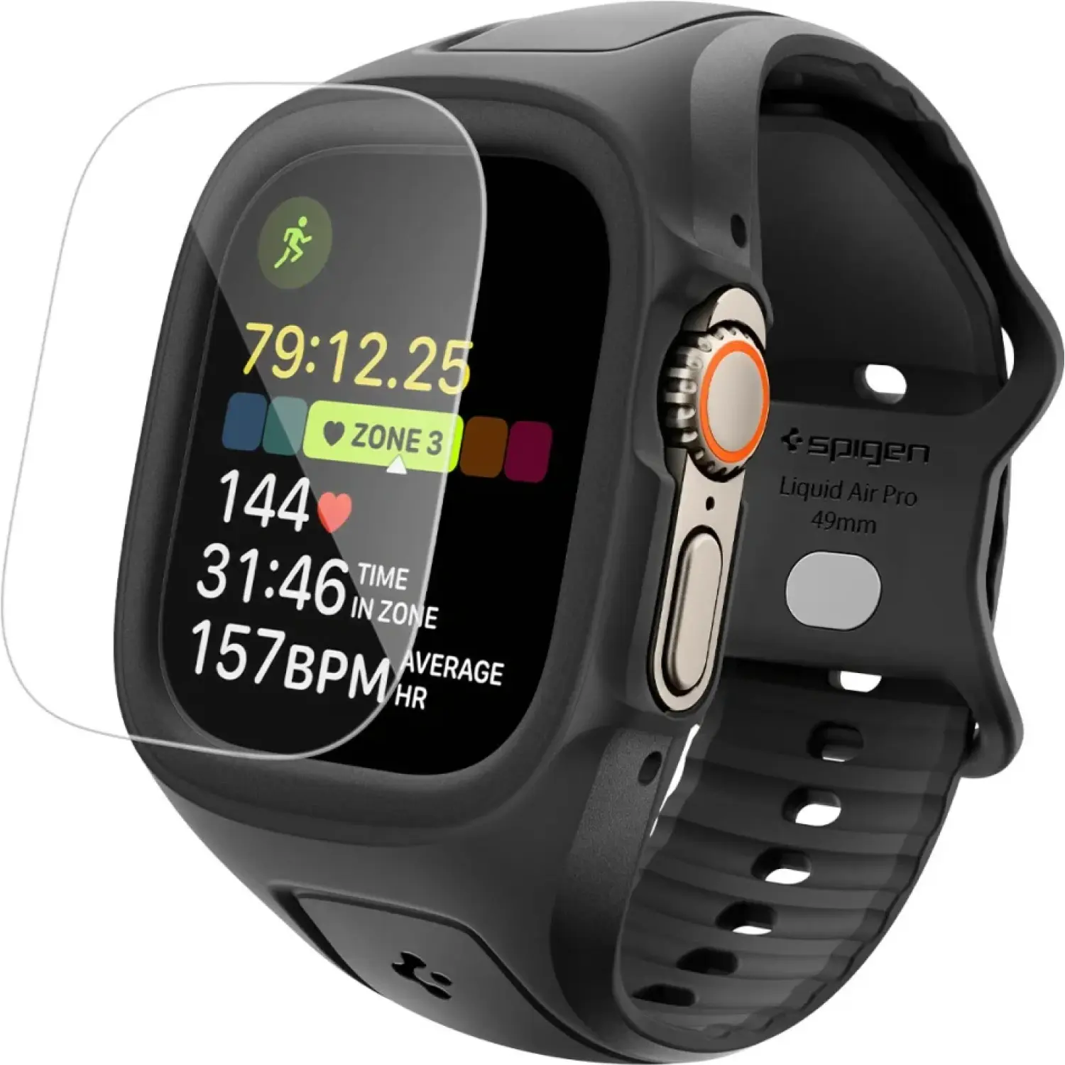 Θήκη & Tempered Glass Apple Watch Ultra 3 / Ultra 2 / Ultra 1 49mm Spigen Liquid Air Pro & Screen Protector Σετ Unibody με Λουράκι Black