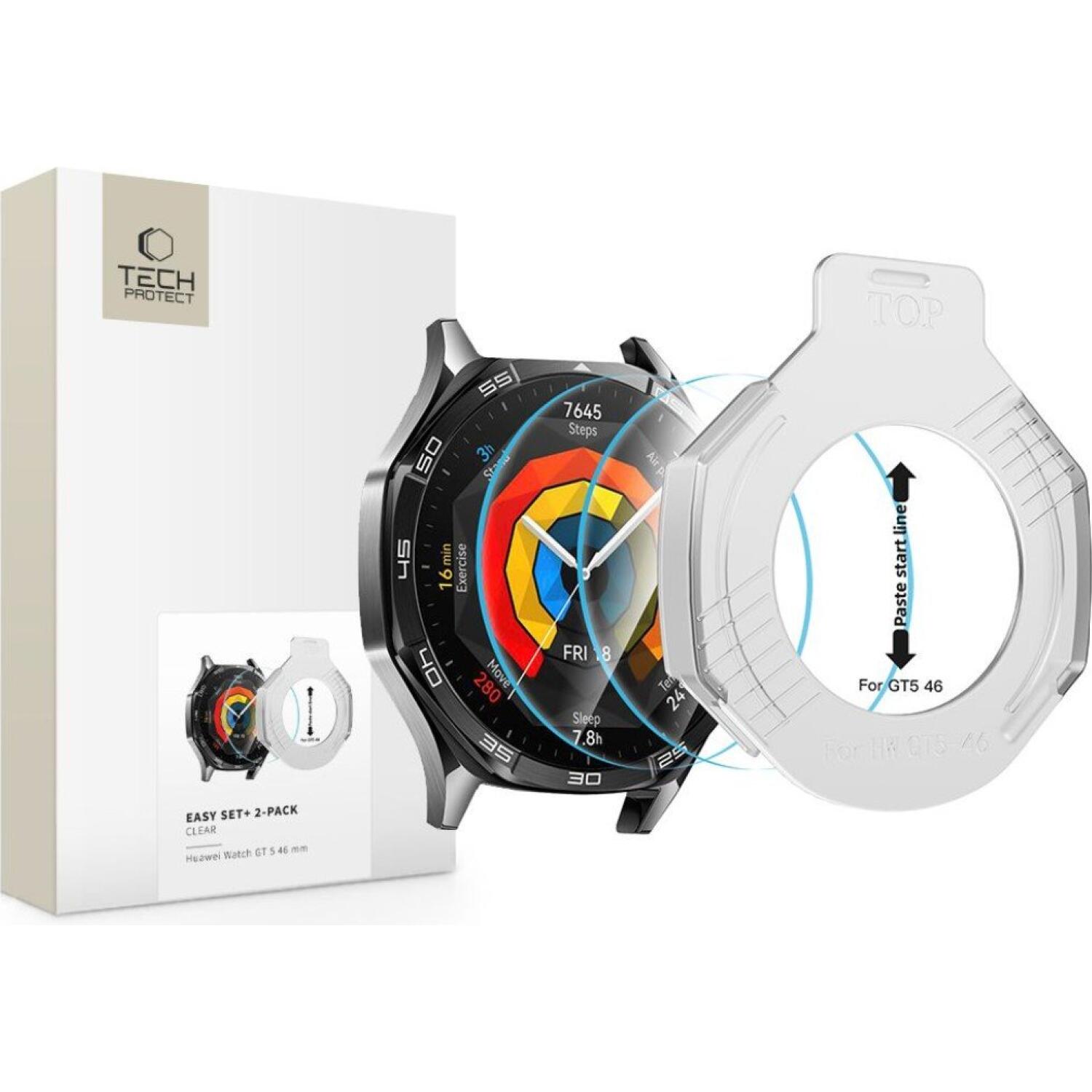Tempered Glass Huawei Watch GT 5 46mm Tech-Protect Easy Set+ Αντιχαρακτικό Γυαλί Προστασίας Οθόνης 2 Τεμάχια Clear
