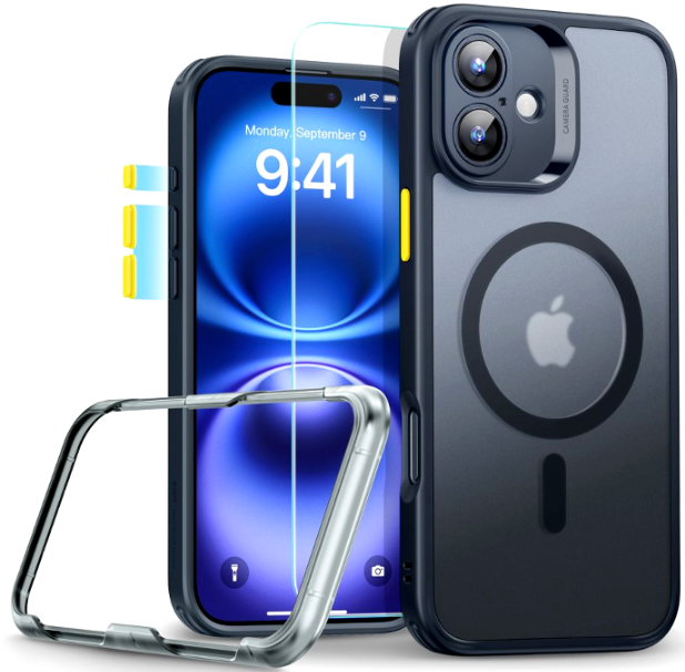 Θήκη & Tempered Glass iPhone 16 ESR Classic Pro Set Ανθεκτική με MagSafe / Εναλλάξιμα Κουμπιά & Αντιχαρακτικό Γυαλί Προστασίας Οθόνης Frosted Black