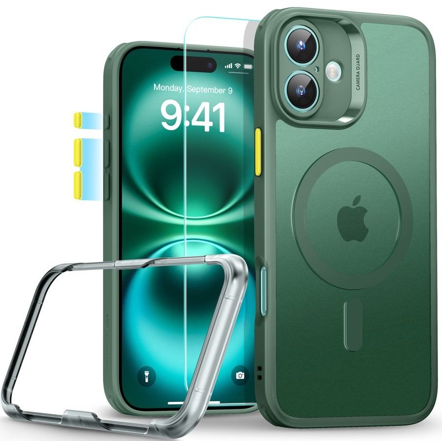 Θήκη & Tempered Glass iPhone 16 ESR Classic Pro Set Ανθεκτική με MagSafe / Εναλλάξιμα Κουμπιά & Αντιχαρακτικό Γυαλί Προστασίας Οθόνης Frosted Green
