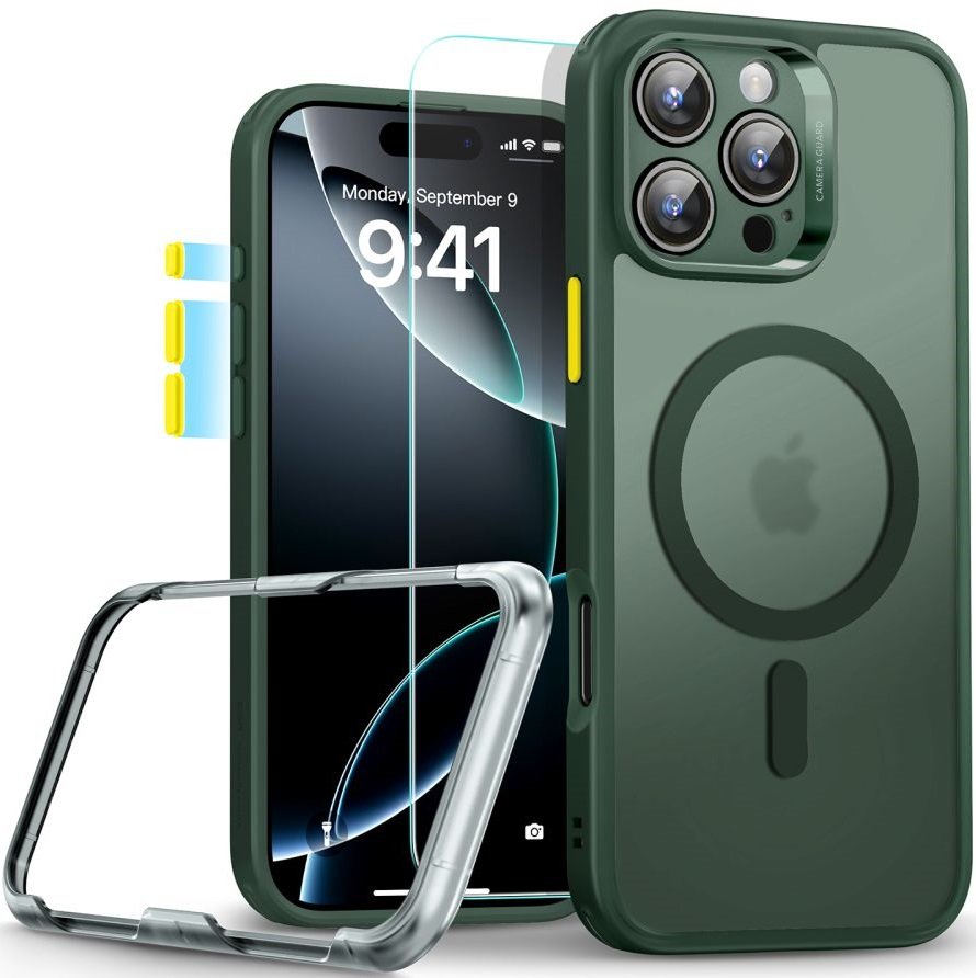 Θήκη & Tempered Glass iPhone 16 Pro ESR Classic Pro Set Ανθεκτική με MagSafe / Εναλλάξιμα Κουμπιά & Αντιχαρακτικό Γυαλί Προστασίας Οθόνης Frosted Green