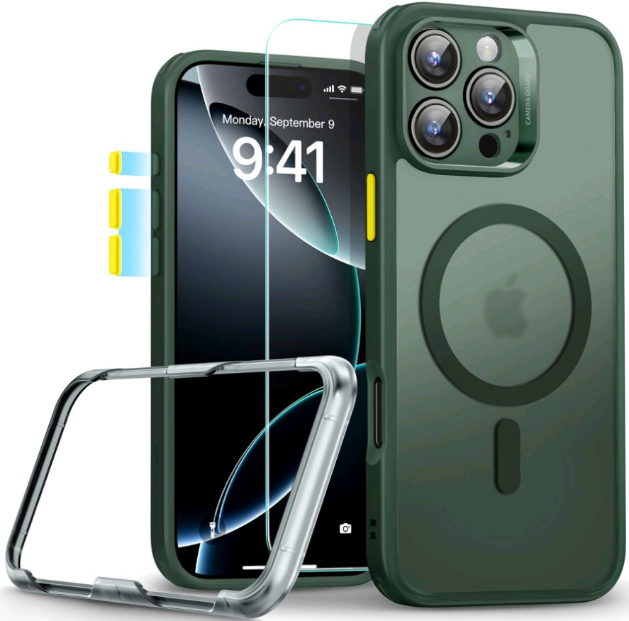 Θήκη & Tempered Glass iPhone 16 Pro Max ESR Classic Pro Set Ανθεκτική με MagSafe / Εναλλάξιμα Κουμπιά & Αντιχαρακτικό Γυαλί Προστασίας Οθόνης Frosted Green