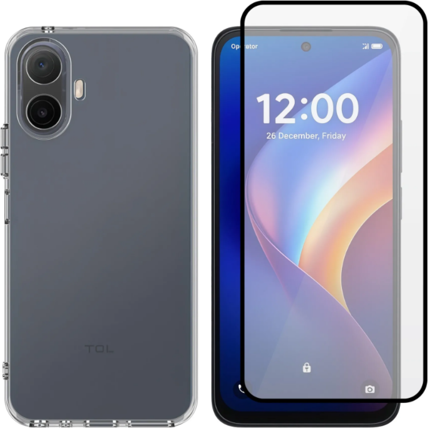 Θήκη & Tempered Glass TCL K70 Vivid Set TPU Clear Case Σετ Διάφανη Σιλικόνης & Full Face Αντιχαρακτικό Γυαλί Προστασίας Οθόνης Transparent / Black