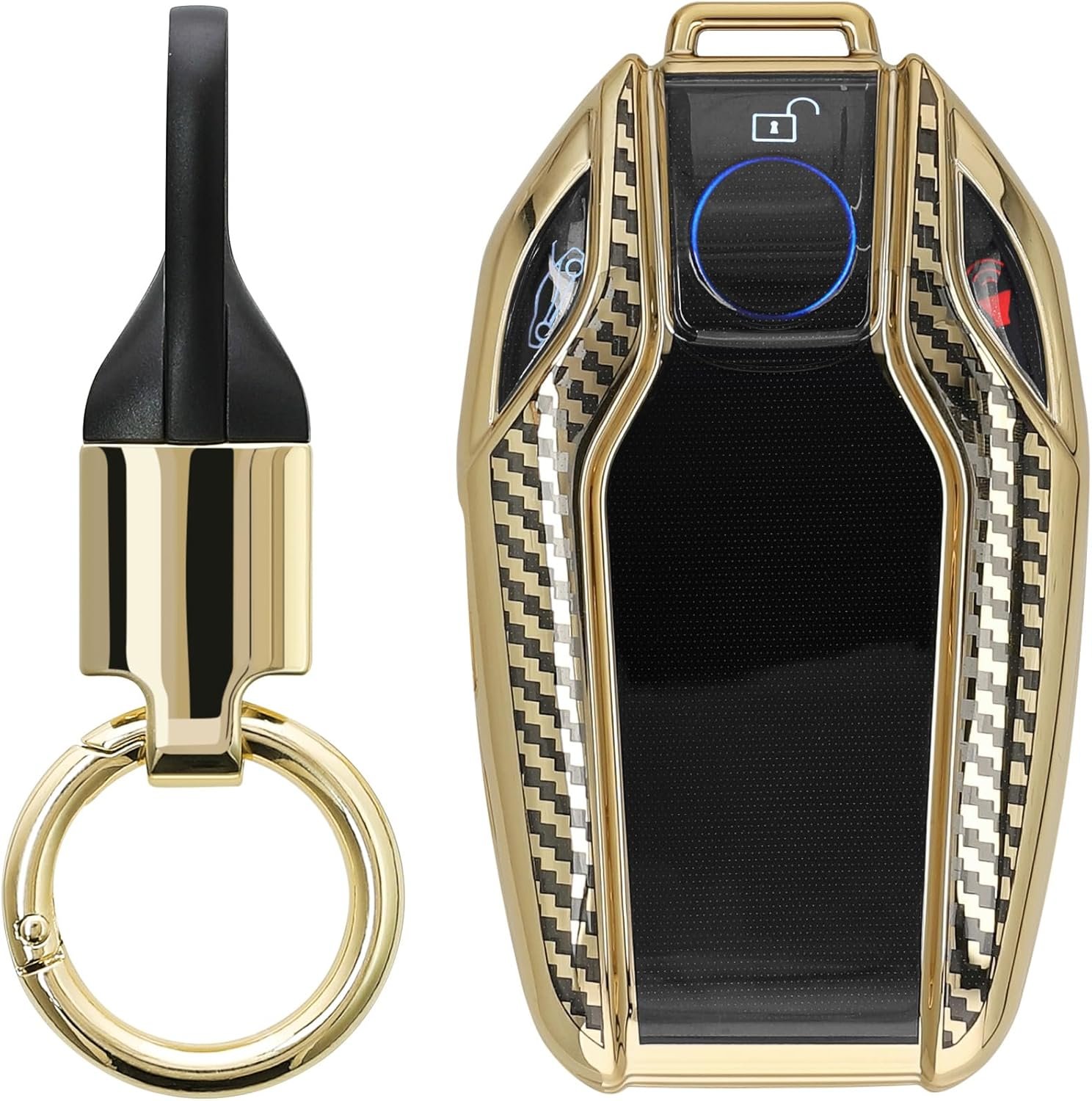 Θήκη Κλειδιού Αυτοκινήτου BMW KW Σιλικόνης με Μπρελόκ Display Car Key Metallic Carbon Fiber / Gold / Black