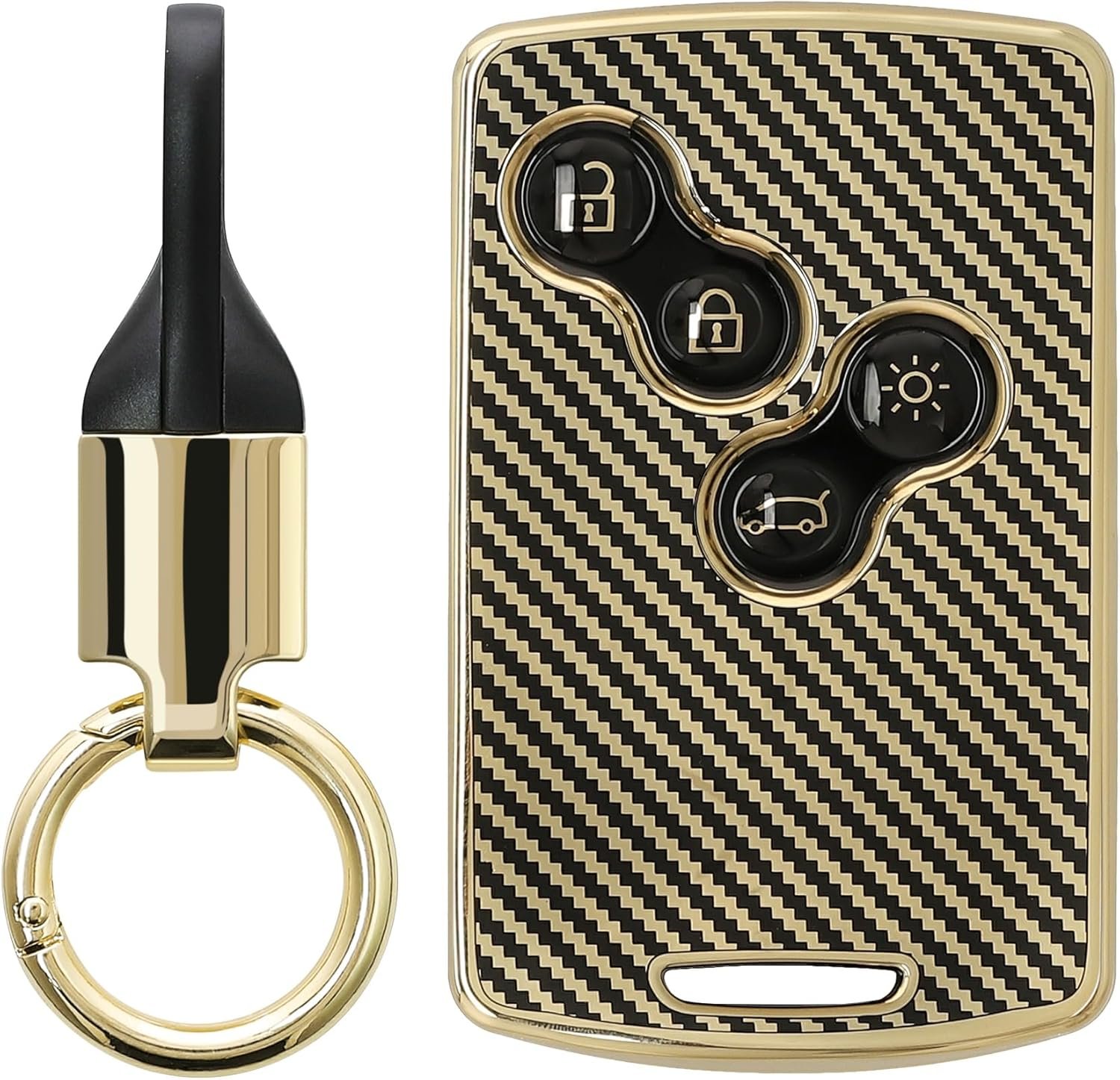 Θήκη Κλειδιού Αυτοκινήτου Renault KW Σιλικόνης με Μπρελόκ Only Keyless Go 4 Κουμπιά Metallic Carbon Fiber / Gold / Black