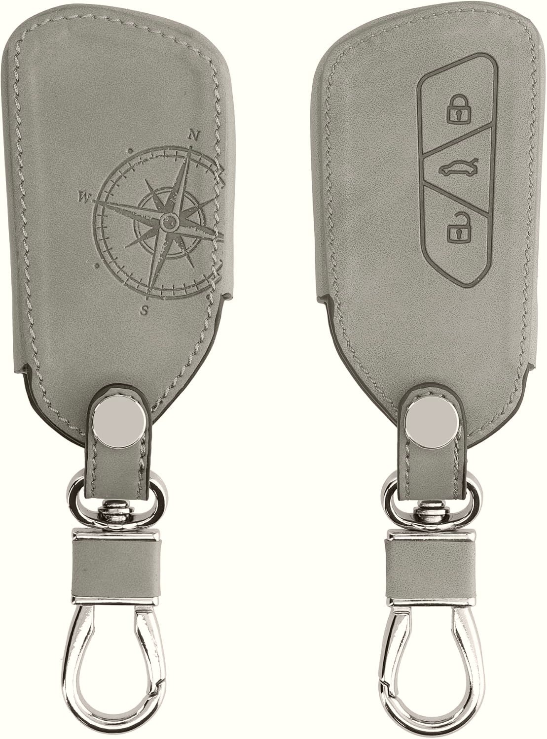 Θήκη Κλειδιού Αυτοκινήτου Volkswagen / Skoda / Seat KW από PU Δέρμα Nubuk 3 Κουμπιά Navigational Compass / Grey