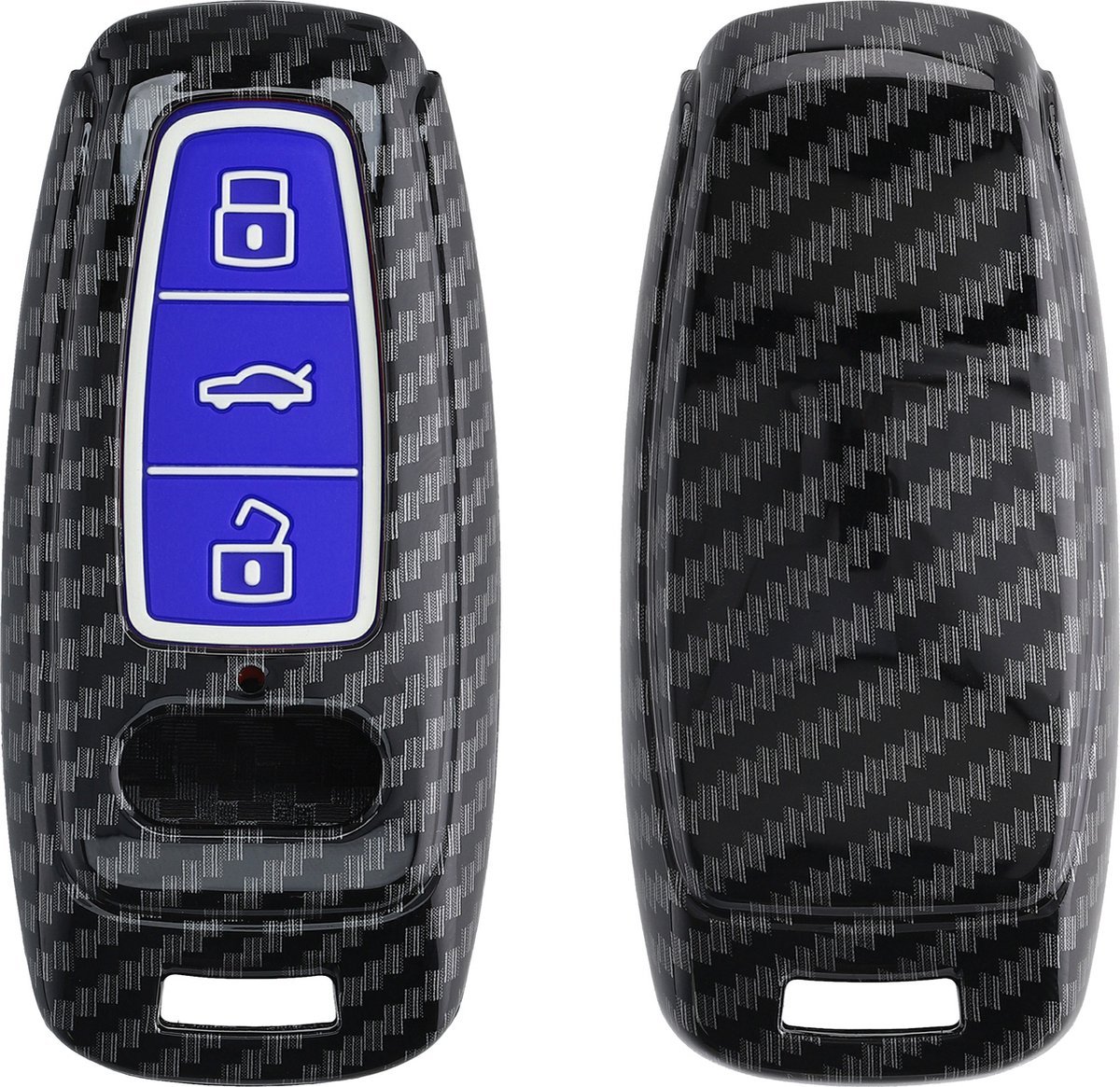 Θήκη Κλειδιού Αυτοκινήτου Audi KW Σκληρή με Κάλυμμα Σιλικόνης 3 Κουμπιά Keyless Go Carbon / Blue / Black