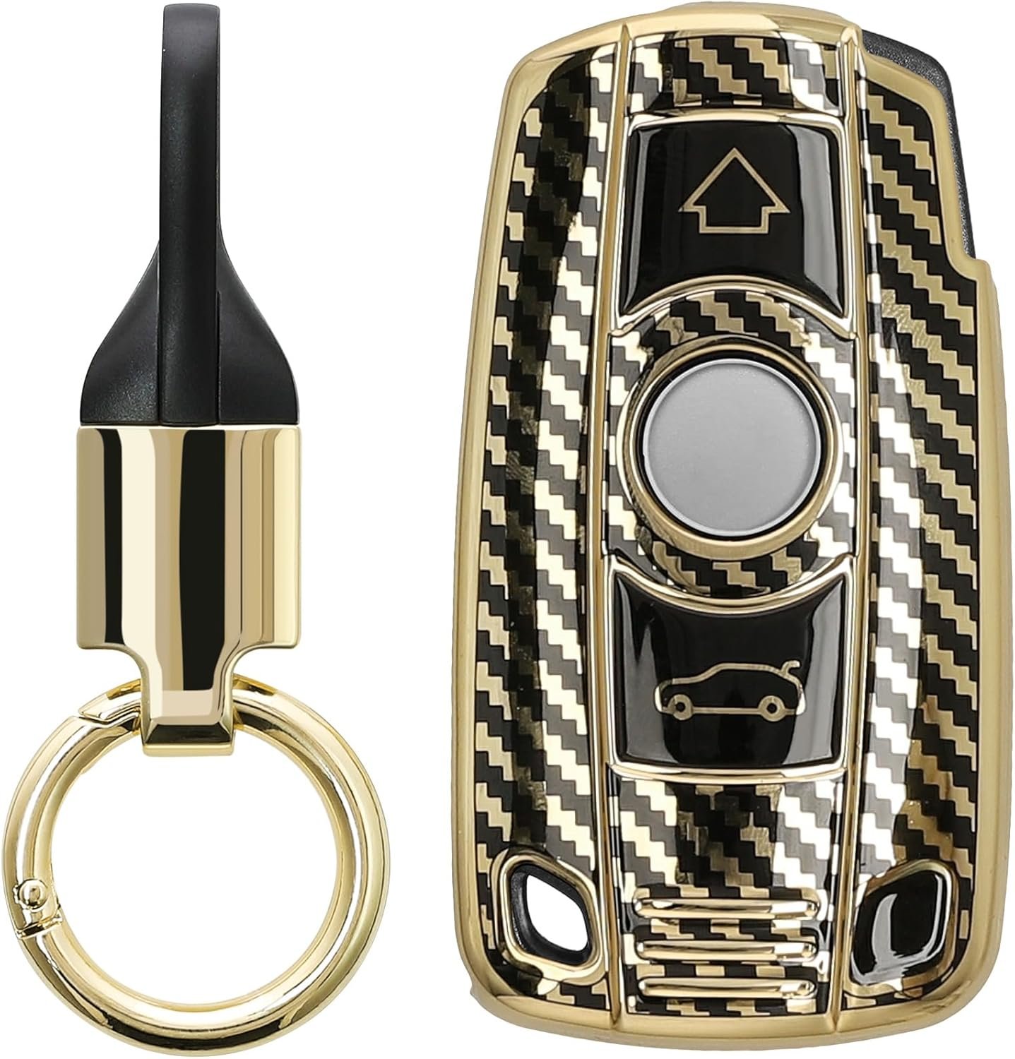 Θήκη Κλειδιού Αυτοκινήτου BMW KW Σιλικόνης με Μπρελόκ 3 Κουμπιά Remote Control Only Keyless Go Metallic Carbon Fiber / Gold / Black