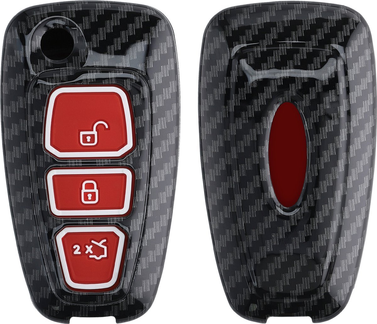 Θήκη Κλειδιού Αυτοκινήτου Ford KW Σκληρή με Κάλυμμα Σιλικόνης 3 Κουμπιά Flip Key Carbon / Red / Black