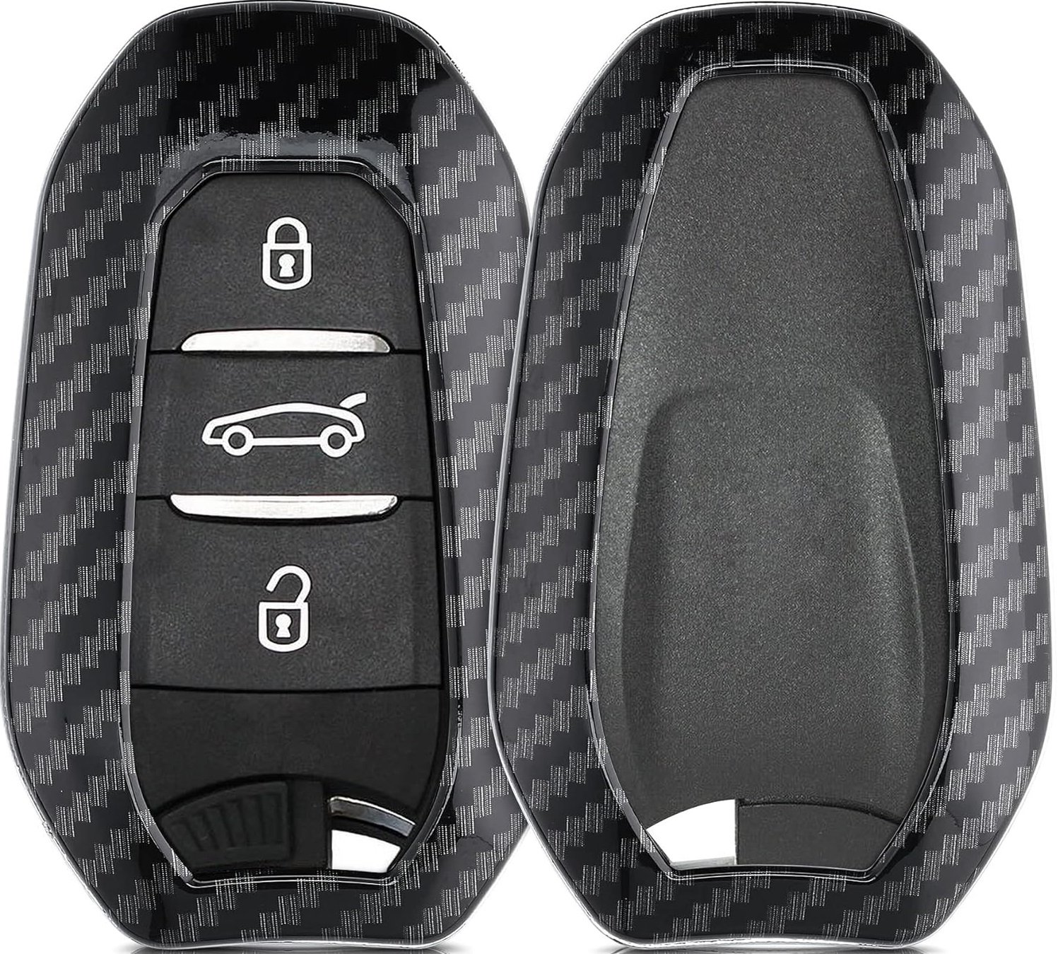Θήκη Κλειδιού Αυτοκινήτου Peugeot / Citroen / Opel KW Hardcase Σκληρή 3 Κουμπιά Smart Key Only Keyless Go Carbon Black