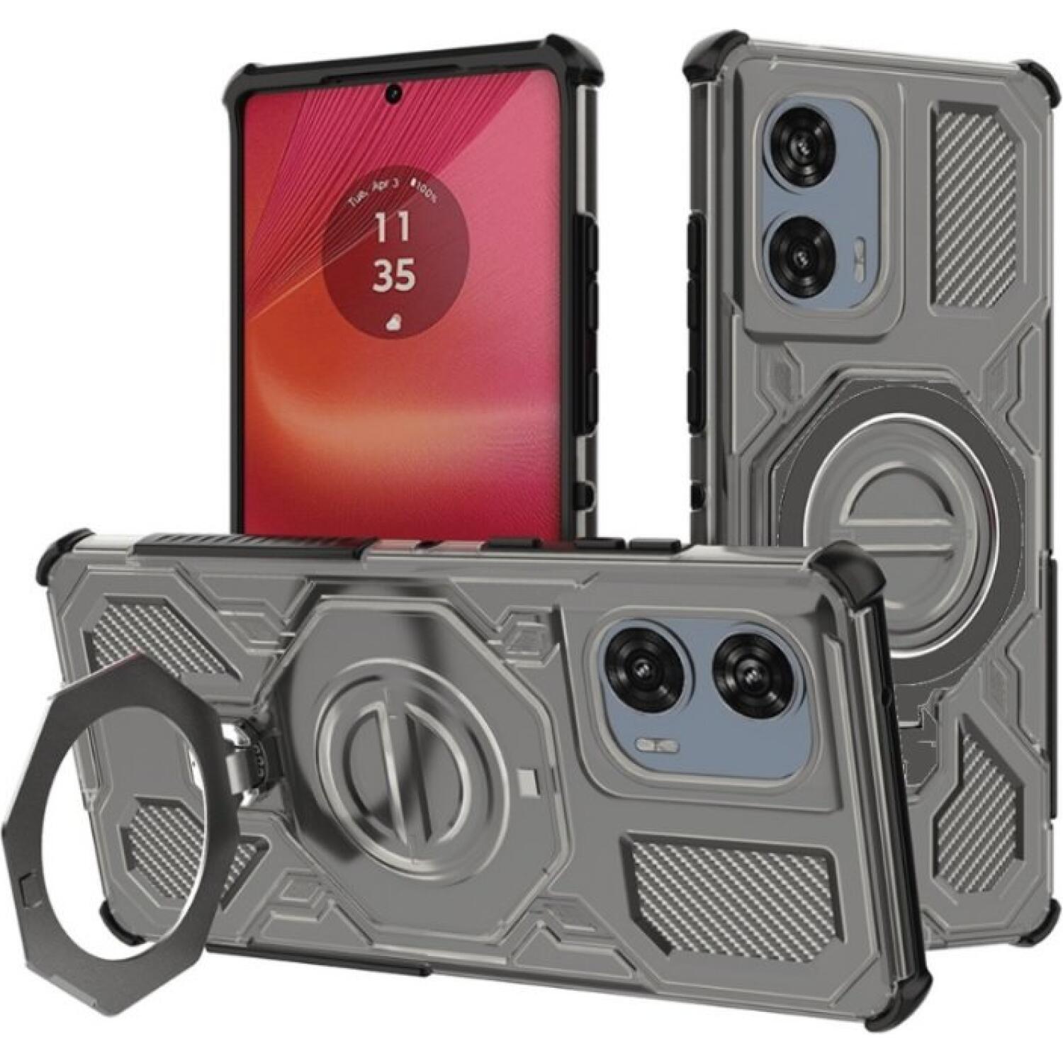 Θήκη Motorola Edge 50 Fusion Techsuit Carbon Shield Pro Ημιδιάφανη με KickStand & MagSafe Smoke Black