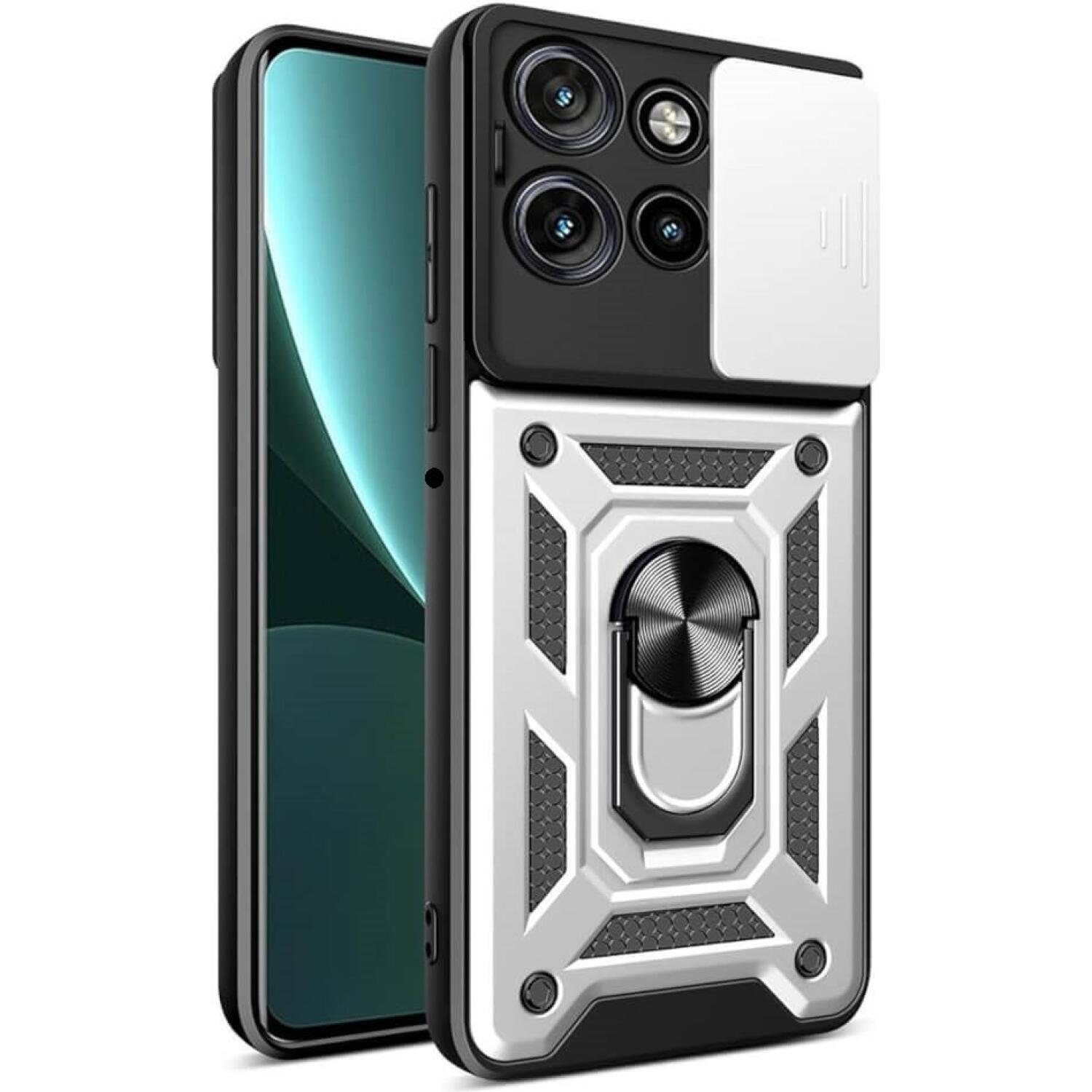Θήκη Motorola Edge 60 Neo / Edge 50 Neo Bodycell Armor Slide Ανθεκτική με Κάλυμμα για την Κάμερα & Μεταλλικό Ring Holder Silver