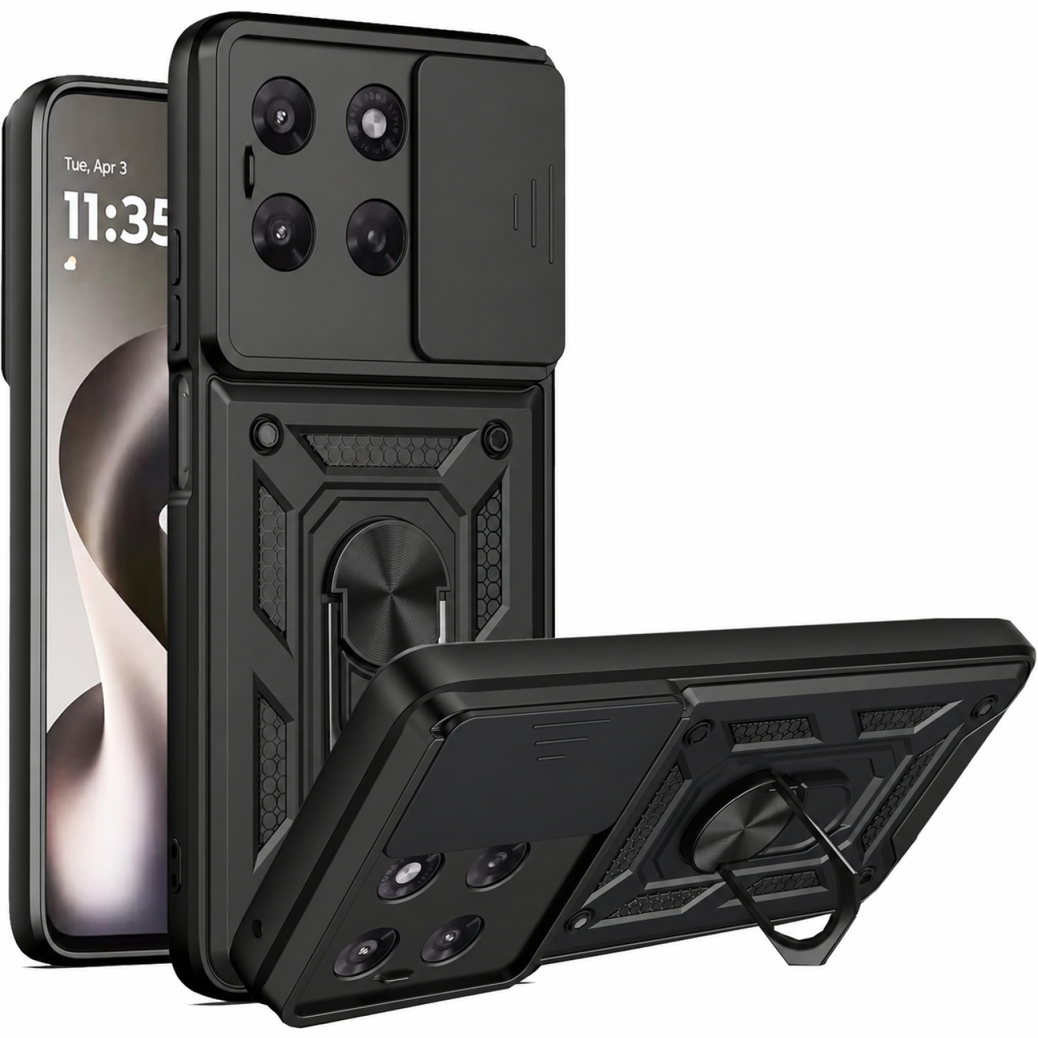 Θήκη Motorola Moto G47 / Moto G37 Techsuit CamShield Ανθεκτική με Κάλυμμα για την Κάμερα & Μεταλλικό Ring Holder Black