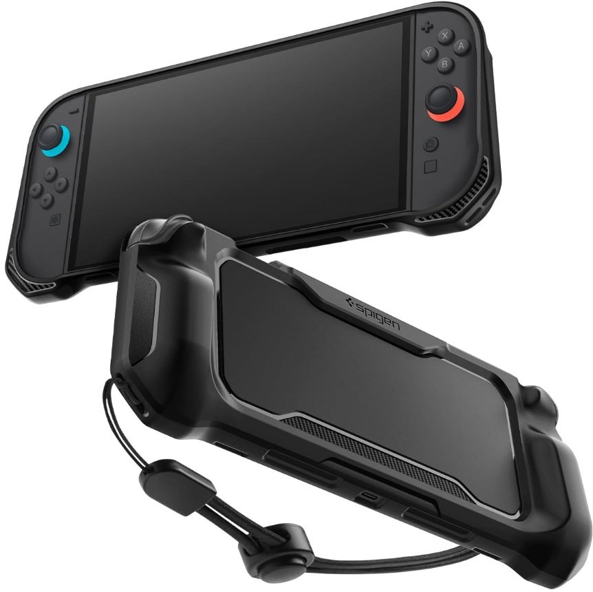 Θήκη Nintendo Switch 2 Spigen Rugged Armor Σιλικόνης με Λουράκι Χειρός Matte Black