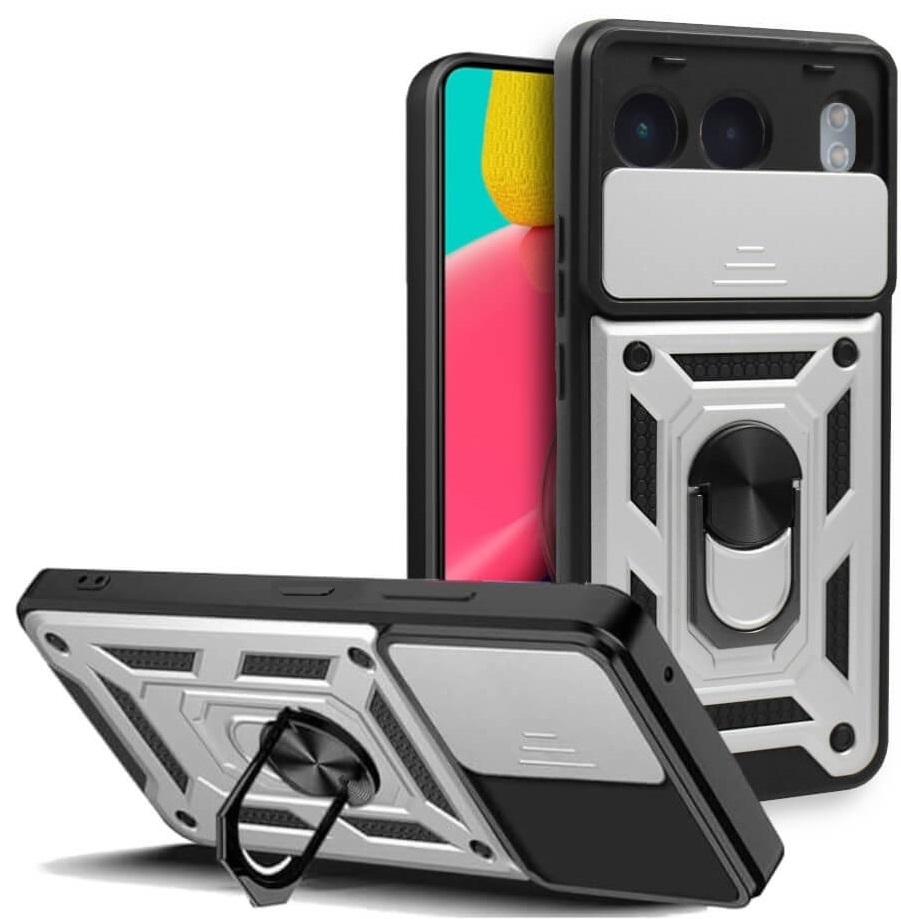 Θήκη OnePlus Nord 4 - Bodycell Armor Slide Ανθεκτική με Κάλυμμα για την Κάμερα & Μεταλλικό Ring Holder - Silver