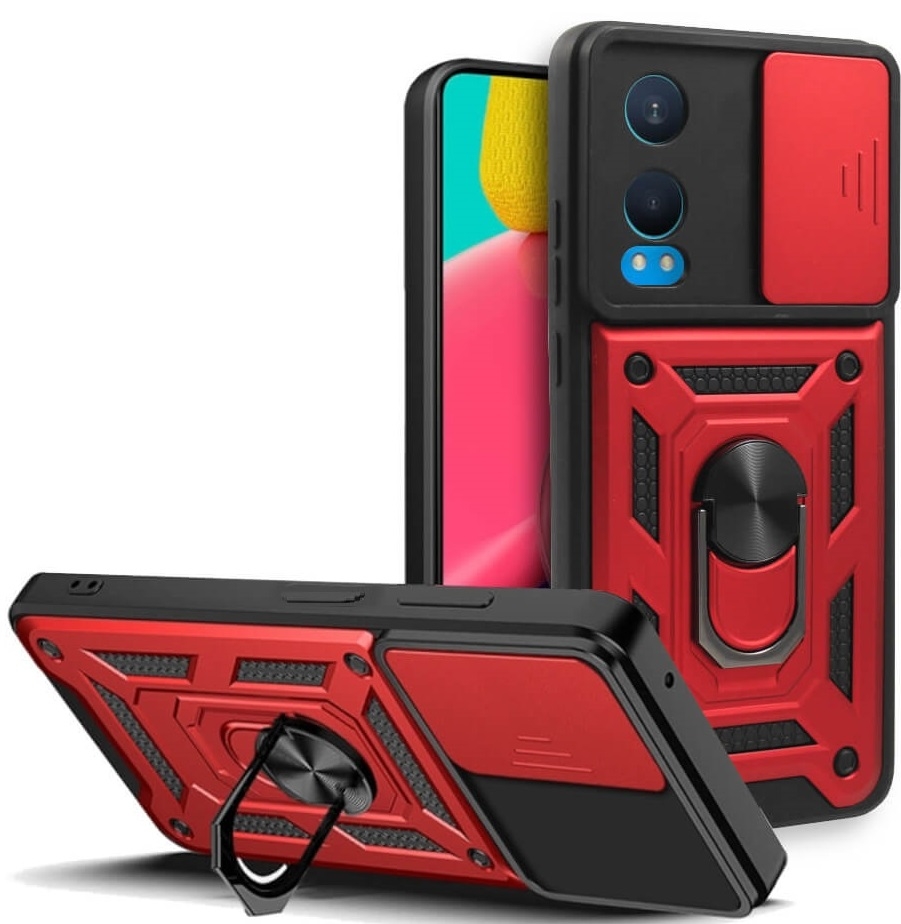 Θήκη OnePlus Nord CE4 Lite - Bodycell Armor Slide Ανθεκτική με Κάλυμμα για την Κάμερα & Μεταλλικό Ring Holder - Red
