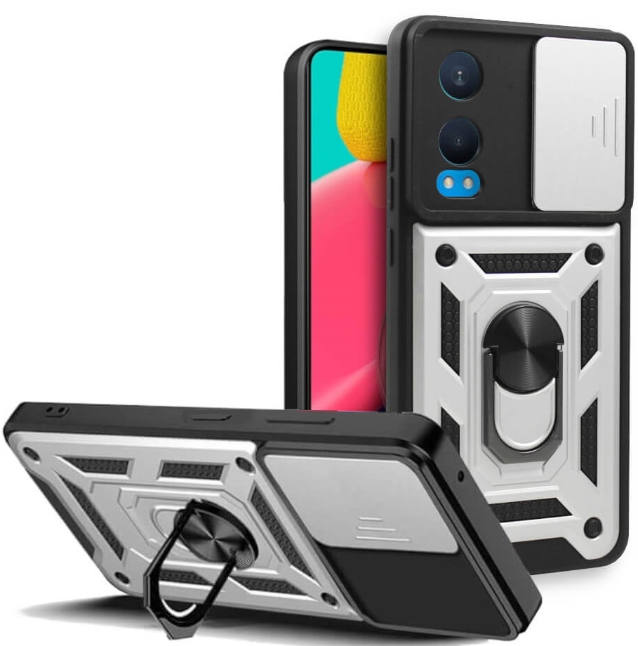 Θήκη OnePlus Nord CE4 Lite - Bodycell Armor Slide Ανθεκτική με Κάλυμμα για την Κάμερα & Μεταλλικό Ring Holder - Silver (5206015078620)