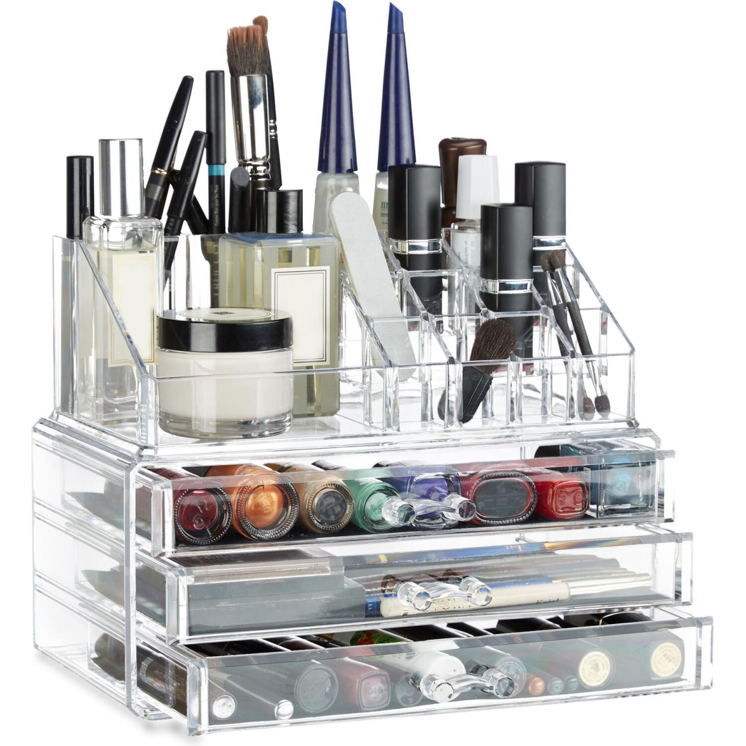Θήκη Οργάνωσης Καλλυντικών Relaxdays Makeup Organiser και Μακιγιάζ με 3 Ράφια από Ακρυλικό - Transparent (10023137_50)