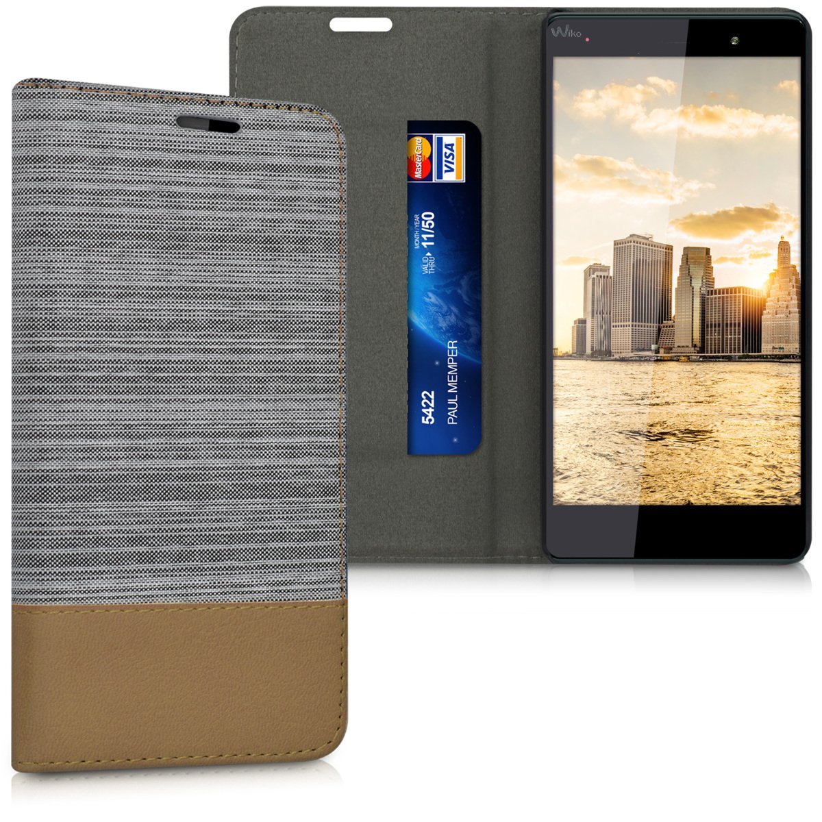 Θήκη - Πορτοφόλι Wiko Fever 4G - Light Grey/ Brown