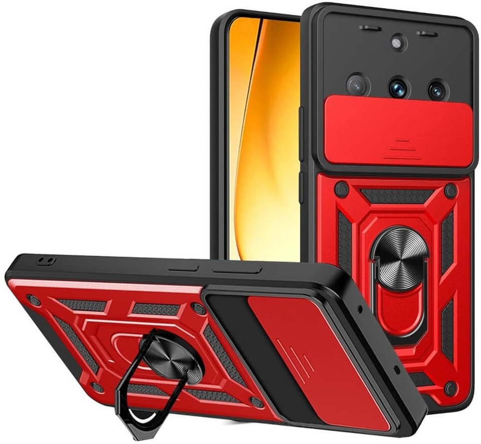 Θήκη Realme 11 Pro / 11 Pro Plus Bodycell Armor Slide Ανθεκτική με Κάλυμμα για την Κάμερα & Μεταλλικό Ring Holder Red