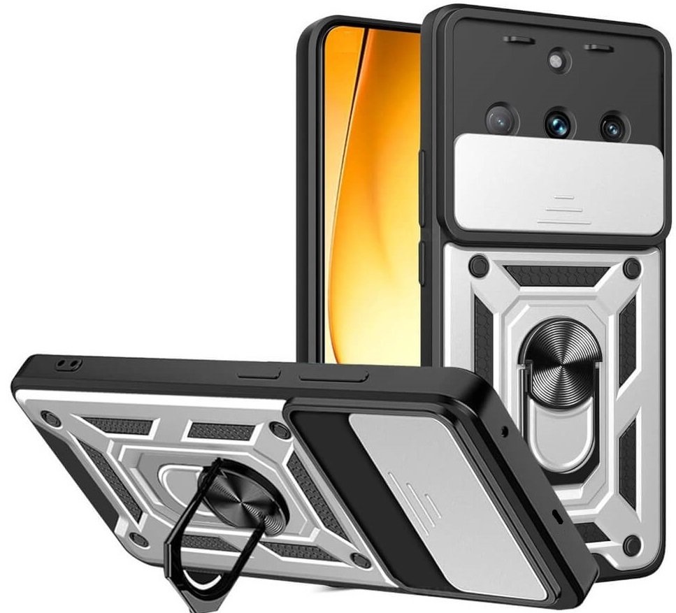 Θήκη Realme 11 Pro / 11 Pro Plus Bodycell Armor Slide Ανθεκτική με Κάλυμμα για την Κάμερα & Μεταλλικό Ring Holder Silver