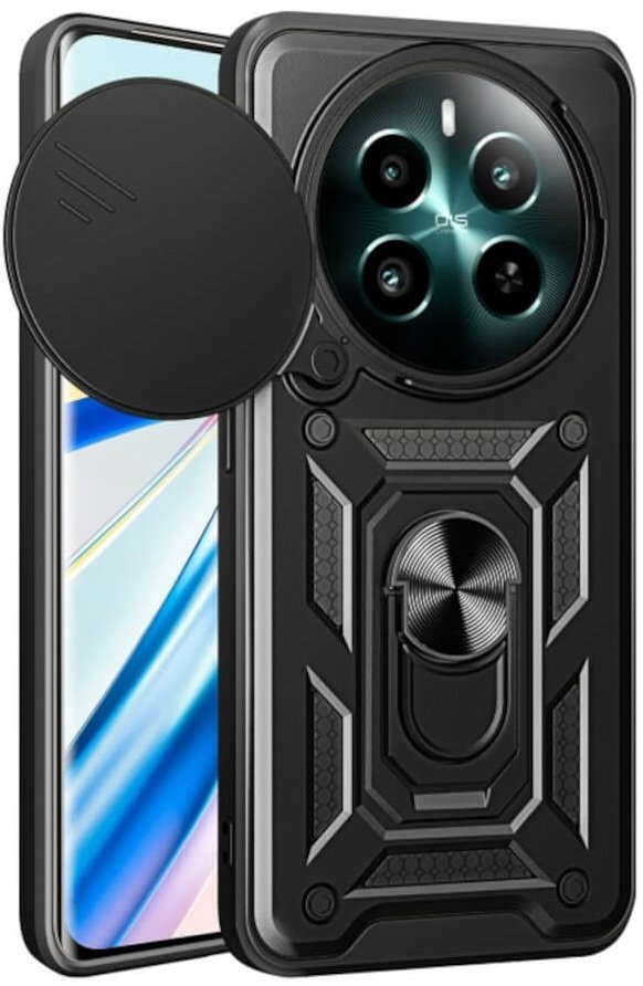 Θήκη Realme 12 4G / 12 Plus Bodycell Armor Slide Ανθεκτική με Κάλυμμα για την Κάμερα & Μεταλλικό Ring Holder Black